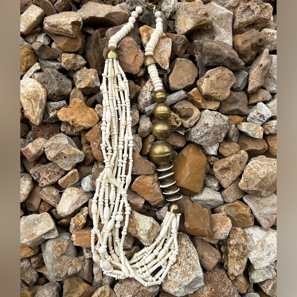 Vintage Bone & Metal Multi Strand  Necklace